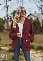 Solid Colour Hooded Loose Sweater Coat - QH Clothing