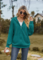 Solid Colour Hooded Loose Sweater Coat - QH Clothing