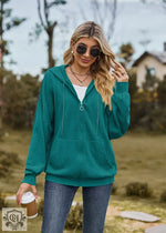 Solid Colour Hooded Loose Sweater Coat - QH Clothing