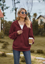 Solid Colour Hooded Loose Sweater Coat - QH Clothing