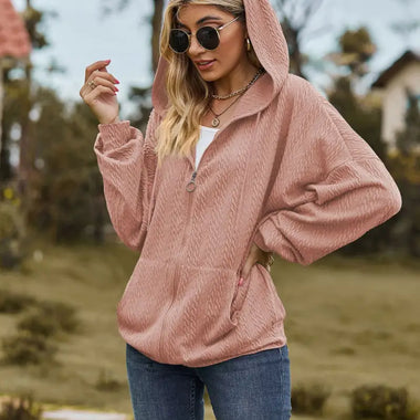 Solid Colour Hooded Loose Sweater Coat - QH Clothing