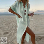 Solid Color Linen Shirt Dress - QH Clothing