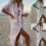 Solid Color Linen Shirt Dress - QH Clothing