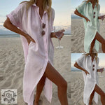 Solid Color Linen Shirt Dress - QH Clothing