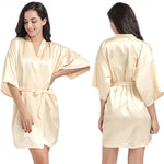 Ladies Robe Artificial Silk Satin Kimono Gown Glossy Solid Color Thin Cardigan Gown Summer Sexy Short Bathrobe - Quality Home Clothing| Beauty