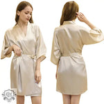 Ladies Robe Artificial Silk Satin Kimono Gown Glossy Solid Color Thin Cardigan Gown Summer Sexy Short Bathrobe - Quality Home Clothing| Beauty