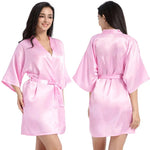 Ladies Robe Artificial Silk Satin Kimono Gown Glossy Solid Color Thin Cardigan Gown Summer Sexy Short Bathrobe - Quality Home Clothing| Beauty