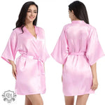 Ladies Robe Artificial Silk Satin Kimono Gown Glossy Solid Color Thin Cardigan Gown Summer Sexy Short Bathrobe - Quality Home Clothing| Beauty