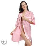 Ladies Robe Artificial Silk Satin Kimono Gown Glossy Solid Color Thin Cardigan Gown Summer Sexy Short Bathrobe - Quality Home Clothing| Beauty