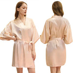 Ladies Robe Artificial Silk Satin Kimono Gown Glossy Solid Color Thin Cardigan Gown Summer Sexy Short Bathrobe - Quality Home Clothing| Beauty