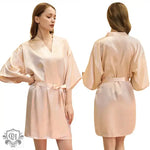 Ladies Robe Artificial Silk Satin Kimono Gown Glossy Solid Color Thin Cardigan Gown Summer Sexy Short Bathrobe - Quality Home Clothing| Beauty