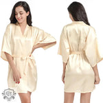 Ladies Robe Artificial Silk Satin Kimono Gown Glossy Solid Color Thin Cardigan Gown Summer Sexy Short Bathrobe - Quality Home Clothing| Beauty