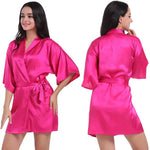 Ladies Robe Artificial Silk Satin Kimono Gown Glossy Solid Color Thin Cardigan Gown Summer Sexy Short Bathrobe - Quality Home Clothing| Beauty