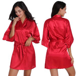 Ladies Robe Artificial Silk Satin Kimono Gown Glossy Solid Color Thin Cardigan Gown Summer Sexy Short Bathrobe - Quality Home Clothing| Beauty