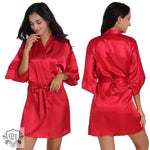 Ladies Robe Artificial Silk Satin Kimono Gown Glossy Solid Color Thin Cardigan Gown Summer Sexy Short Bathrobe - Quality Home Clothing| Beauty