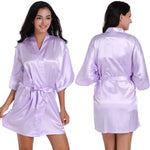 Ladies Robe Artificial Silk Satin Kimono Gown Glossy Solid Color Thin Cardigan Gown Summer Sexy Short Bathrobe - Quality Home Clothing| Beauty