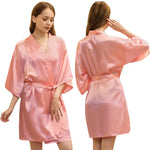 Ladies Robe Artificial Silk Satin Kimono Gown Glossy Solid Color Thin Cardigan Gown Summer Sexy Short Bathrobe - Quality Home Clothing| Beauty