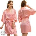 Ladies Robe Artificial Silk Satin Kimono Gown Glossy Solid Color Thin Cardigan Gown Summer Sexy Short Bathrobe - Quality Home Clothing| Beauty