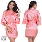 Ladies Robe Artificial Silk Satin Kimono Gown Glossy Solid Color Thin Cardigan Gown Summer Sexy Short Bathrobe - Quality Home Clothing| Beauty