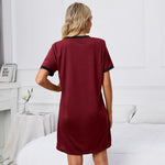 Short Sleeve Solid Color Loose T Shirt Round Neck Pajamas Dress - Quality Home Clothing| Beauty