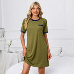 Short Sleeve Solid Color Loose T Shirt Round Neck Pajamas Dress - Quality Home Clothing| Beauty