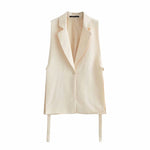 Solid Colour Side Split Vest - S / Beige - Clothing