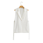 Solid Colour Side Split Vest - S / White - Clothing