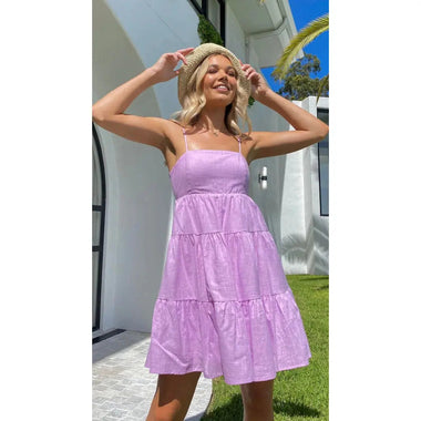 Sundress Sundress Spring Summer Solid Color Fresh Sweet Spaghetti Strap Short Dress - Quality Home Clothing| Beauty