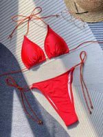 Solid Color Rope Bikini Swimsuit - QH Clothing