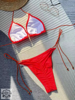 Solid Color Rope Bikini Swimsuit - QH Clothing