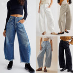 "Multi Color Wide Leg Cropped Jeans" - QH Clothing