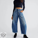 "Multi Color Wide Leg Cropped Jeans" - QH Clothing