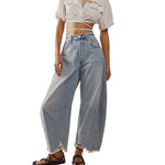 "Multi Color Wide Leg Cropped Jeans" - QH Clothing