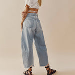 "Multi Color Wide Leg Cropped Jeans" - QH Clothing