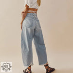 "Multi Color Wide Leg Cropped Jeans" - QH Clothing