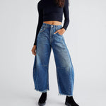 "Multi Color Wide Leg Cropped Jeans" - QH Clothing