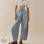 "Multi Color Wide Leg Cropped Jeans" - QH Clothing