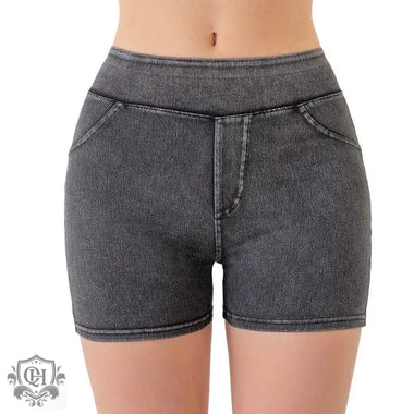 Summer High Waist Hip Lift Yoga Denim Shorts Women Stretchy Slim Fit Belly Contracting Sports Outerwear Fitness Shorts - Quality Home Clothing| Beauty