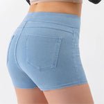 Summer High Waist Hip Lift Yoga Denim Shorts Women Stretchy Slim Fit Belly Contracting Sports Outerwear Fitness Shorts - Quality Home Clothing| Beauty