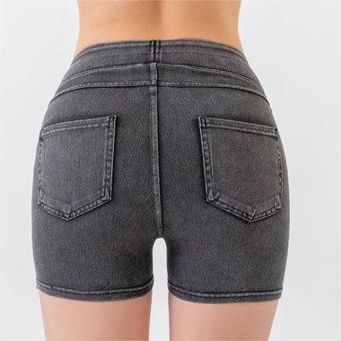 Summer High Waist Hip Lift Yoga Denim Shorts Women Stretchy Slim Fit Belly Contracting Sports Outerwear Fitness Shorts - Quality Home Clothing| Beauty