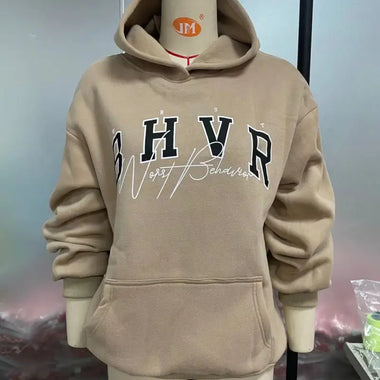 Game Letter Graphic Velvet Hoodie - QH Clothing