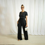 Solid Top & Trousers with Pockets - S / Black - Clothing