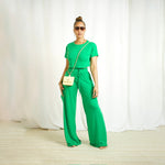 Solid Top & Trousers with Pockets - S / Green - Clothing