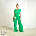 Solid Top & Trousers with Pockets - S / Green - Clothing