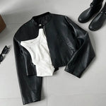 Vintage Zipper Leather Motorcycle Jacket - QH Clothing