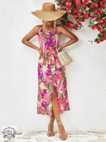 Popular Spaghetti Strap Floral Print Split Dress - Quality Home Clothing| Beauty