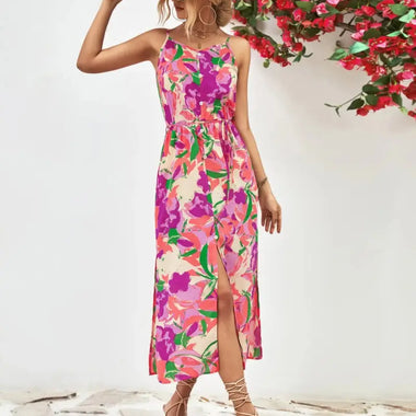 Popular Spaghetti Strap Floral Print Split Dress - Quality Home Clothing| Beauty