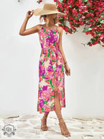 Popular Spaghetti Strap Floral Print Split Dress - Quality Home Clothing| Beauty