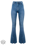 High Waist Split Flared Denim Jeans - QH Clothing