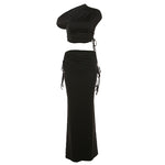 Split Sleeve Top & Maxi Skirt Set - S / Black - Clothing